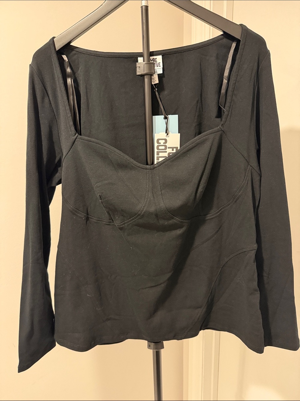 Future Collective Reese Blutstein Black Long-Sleeve Sweetheart Bustier Top